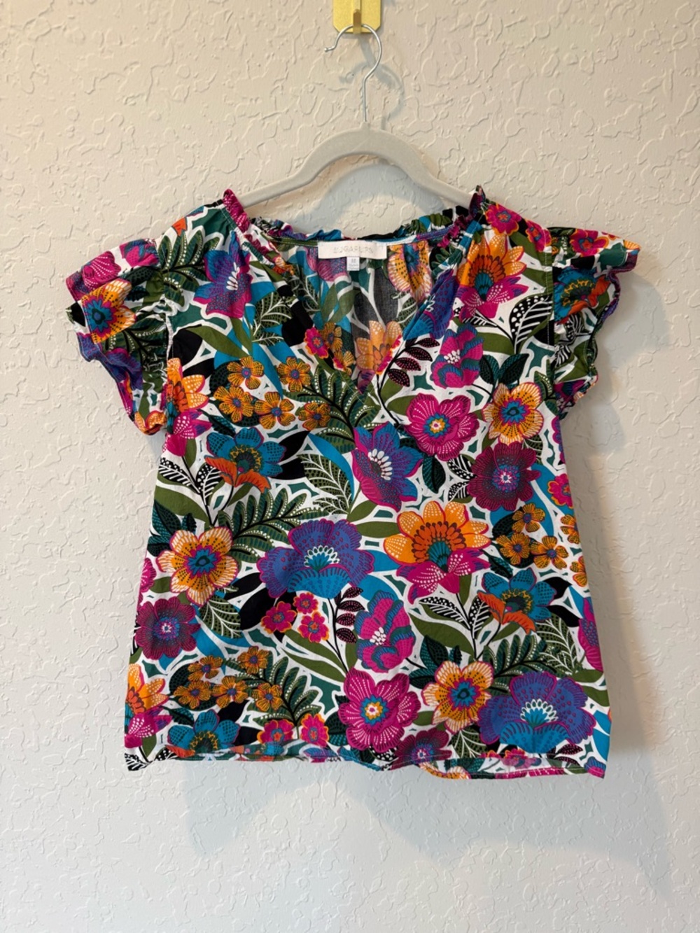 Sugarlips Vibrant Floral Flutter Sleeve Women's Top - Multicolor size Medium